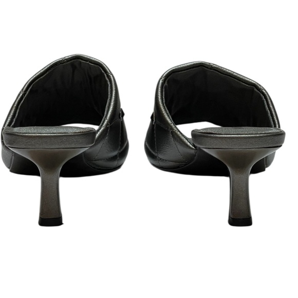 ANNE KLEIN KYLA KITAY GREY PEWTER STUDDED KITTEN HEEL SLIP ON SANDALS SZ 9.5 MED - Picture 3 of 12